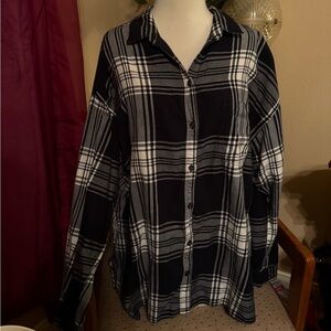Old Navy Black and White Striped Boyfriend Shirt